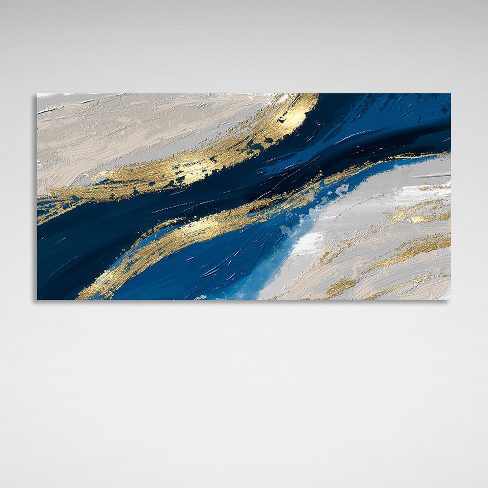 Gray-blue and gold Abstraction Canvas Wall Art Print