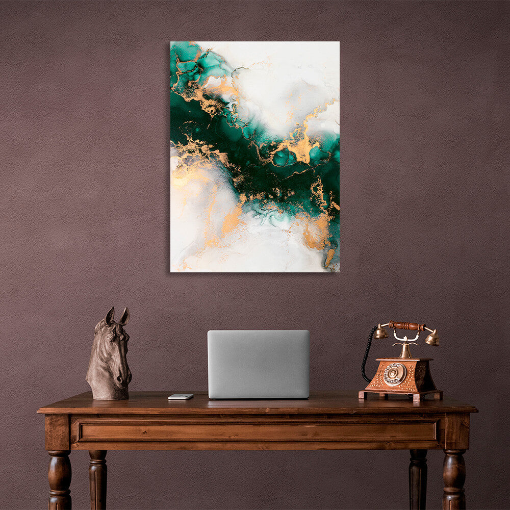 Green-gold with gray elements Abstraction Canvas Wall Art Print