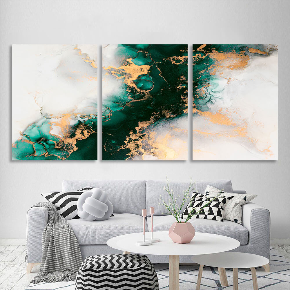 Modular green-gray abstract Multi Panel Canvas Wall Art Print