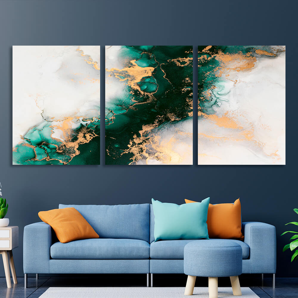 Modular green-gray abstract Multi Panel Canvas Wall Art Print