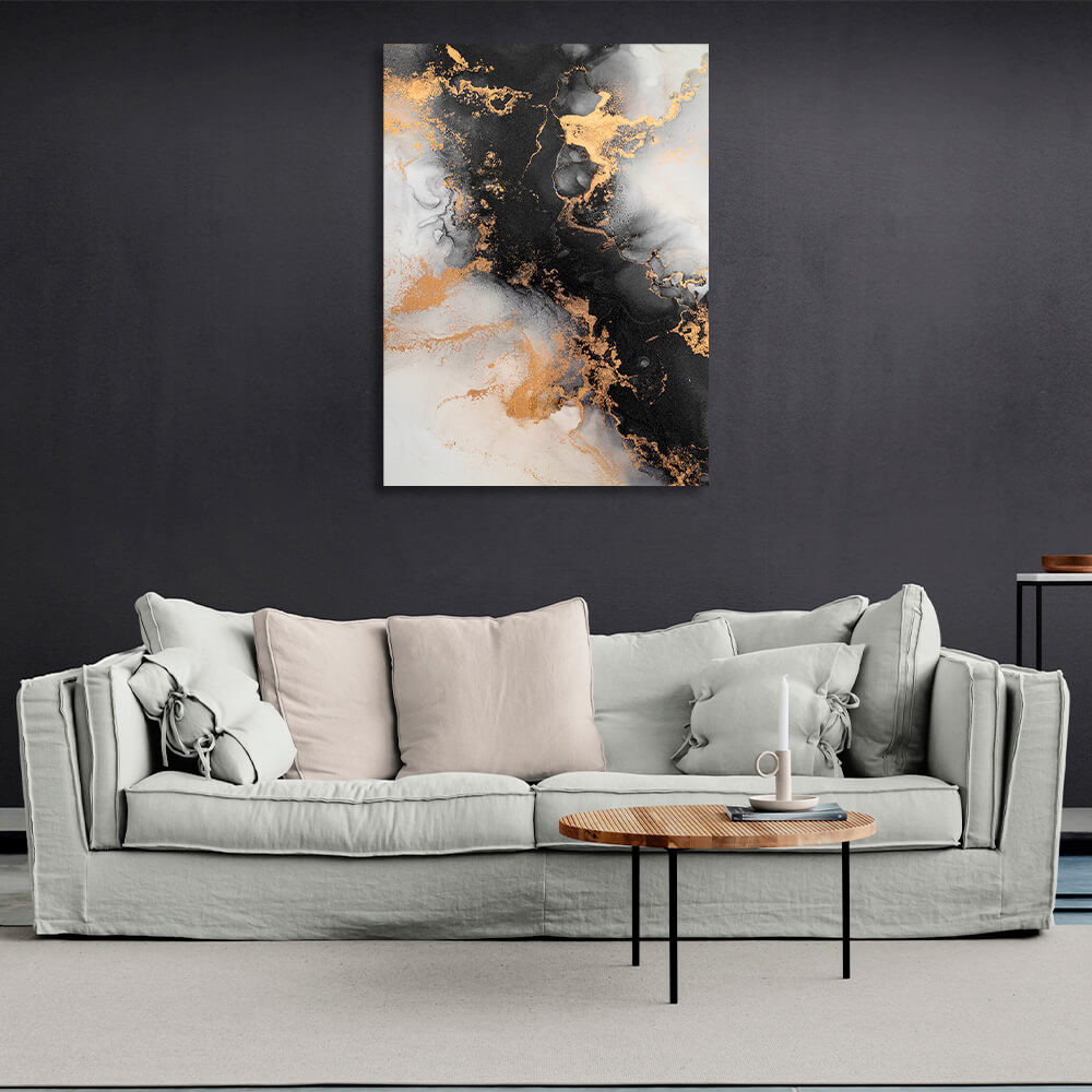 Gray-black and gold Abstraction Canvas Wall Art Print