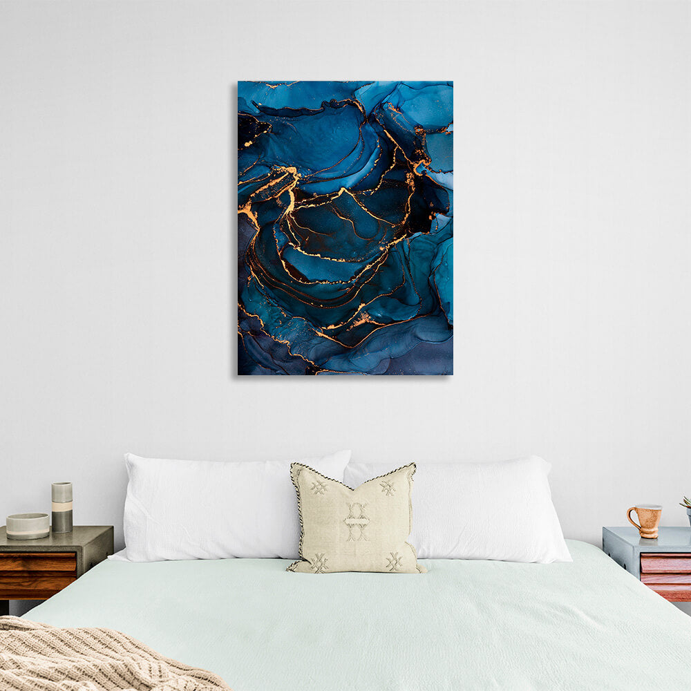 Blue and gold Abstraction Canvas Wall Art Print