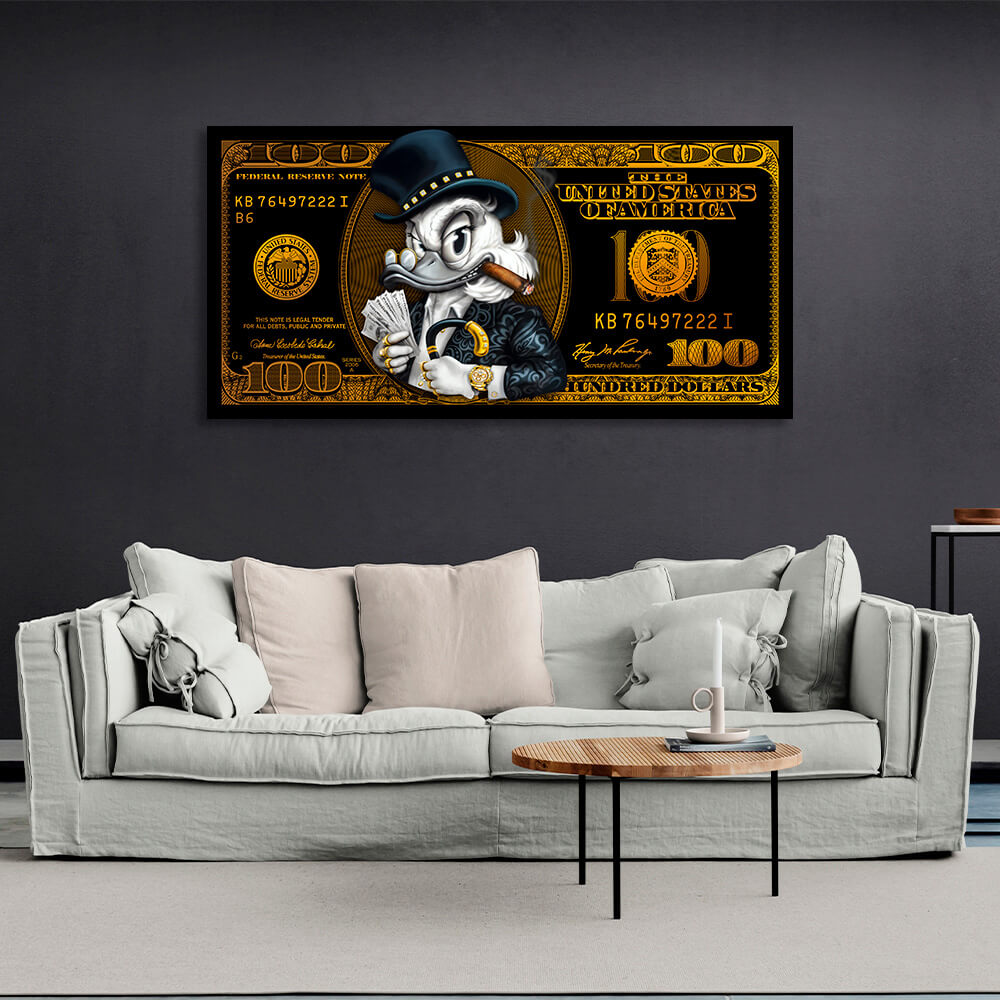 100 Dollar Schein schwarz und gold Scrooge motivierende Leinwand Wand Kunstdruck