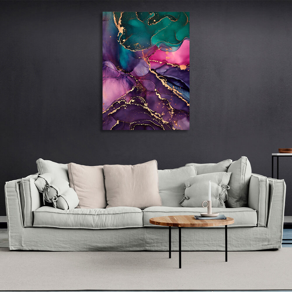 Green-purple with pink elements Abstraction Canvas Wall Art Print