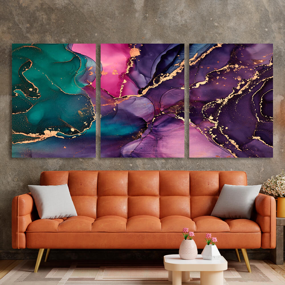 Modular purple and green abstract Multi Panel Canvas Wall Art Print