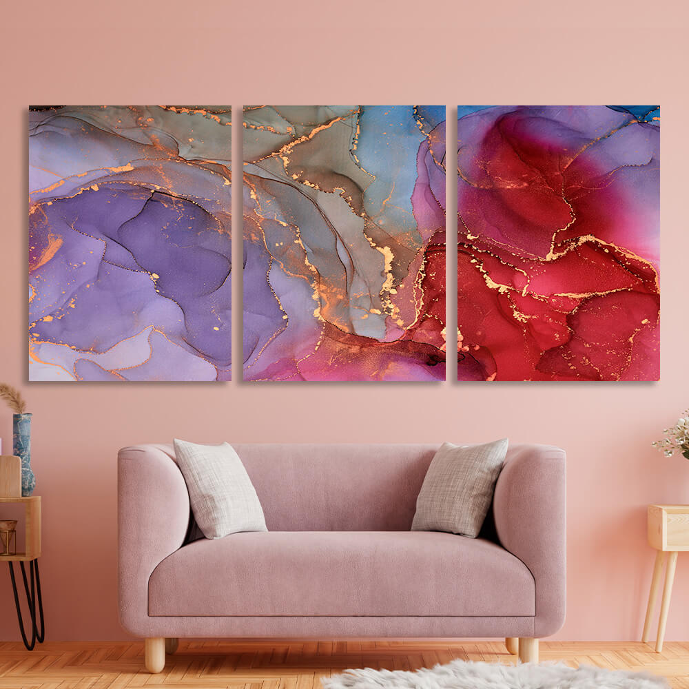 Modular lavender red abstract Multi Panel Canvas Wall Art Print