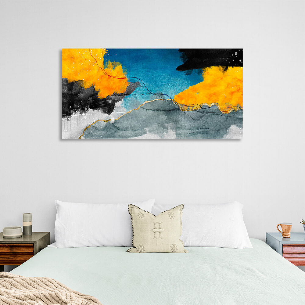 Blue-yellow and gray-black colors Abstraction Canvas Wall Art Print