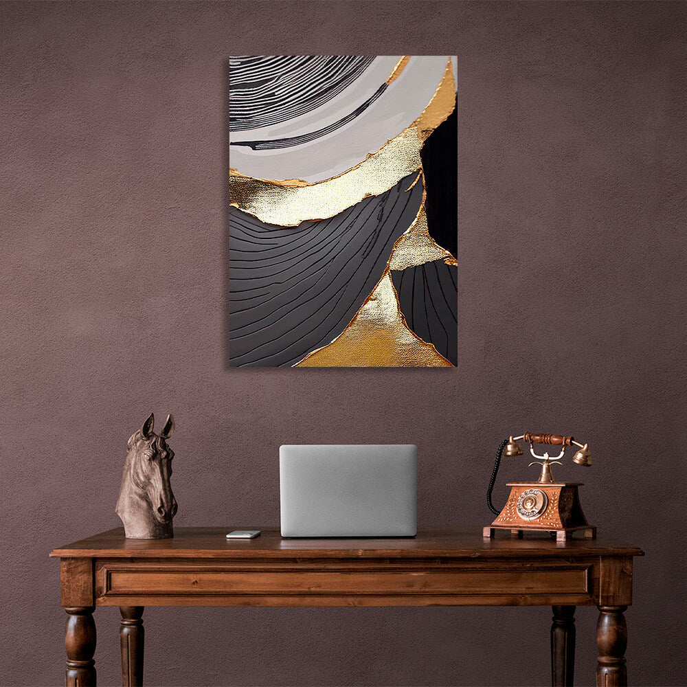 Gray-gold Abstraction Canvas Wall Art Print