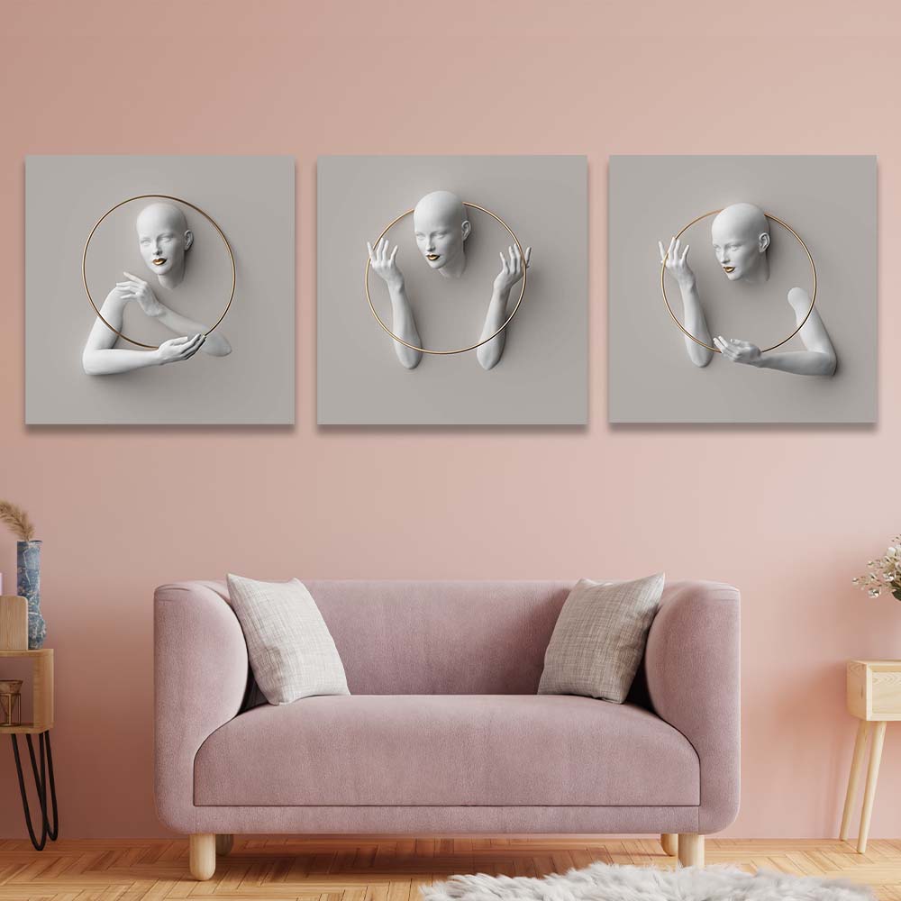 Statue of a woman with a golden hoop Multi Panel Canvas Wall Art Print