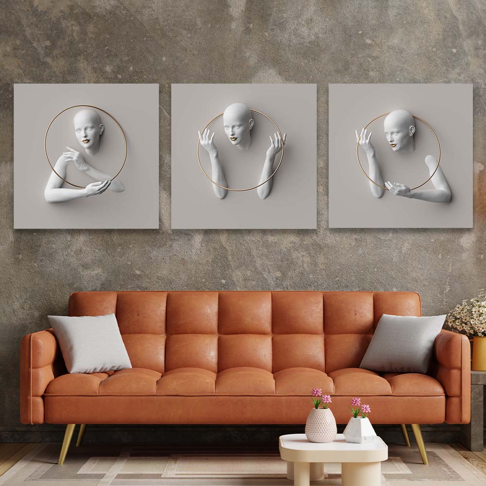 Statue of a woman with a golden hoop Multi Panel Canvas Wall Art Print