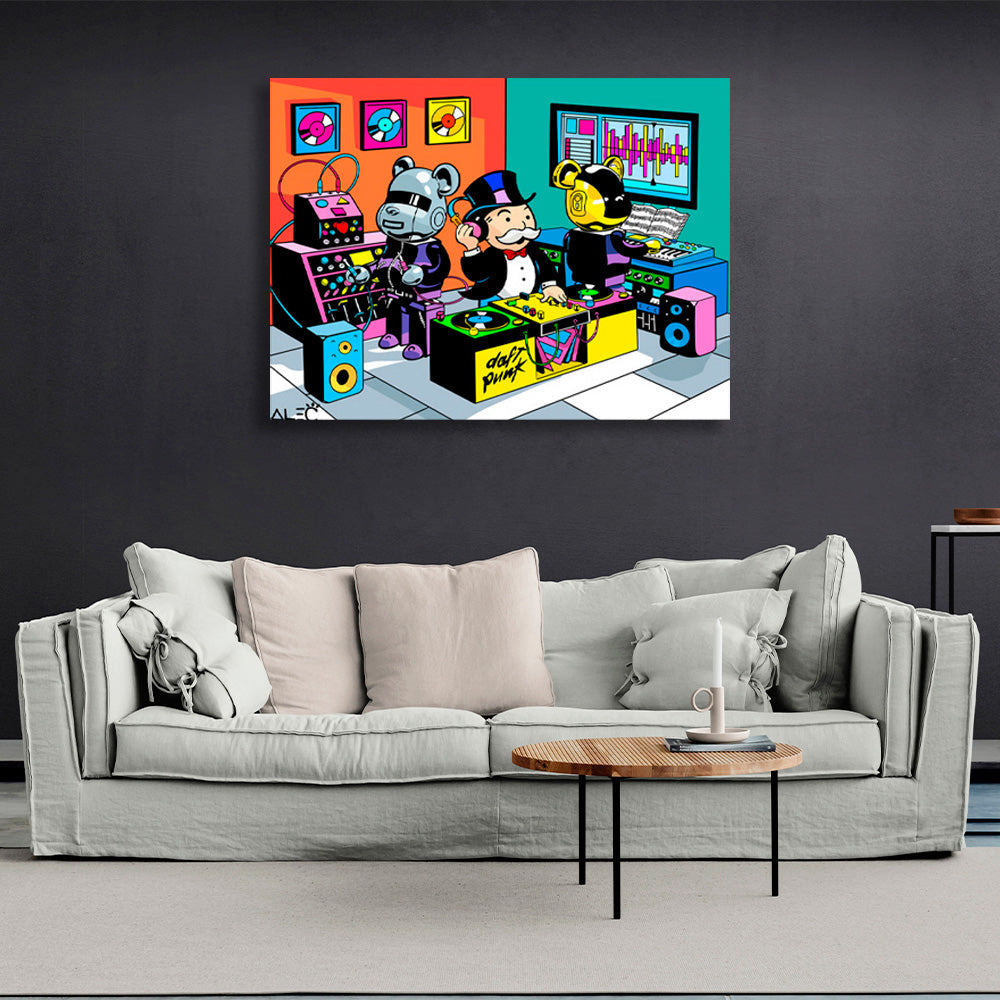 Kunstdruck auf Leinwand mit dem Titel „Alec Monopoly DJ“