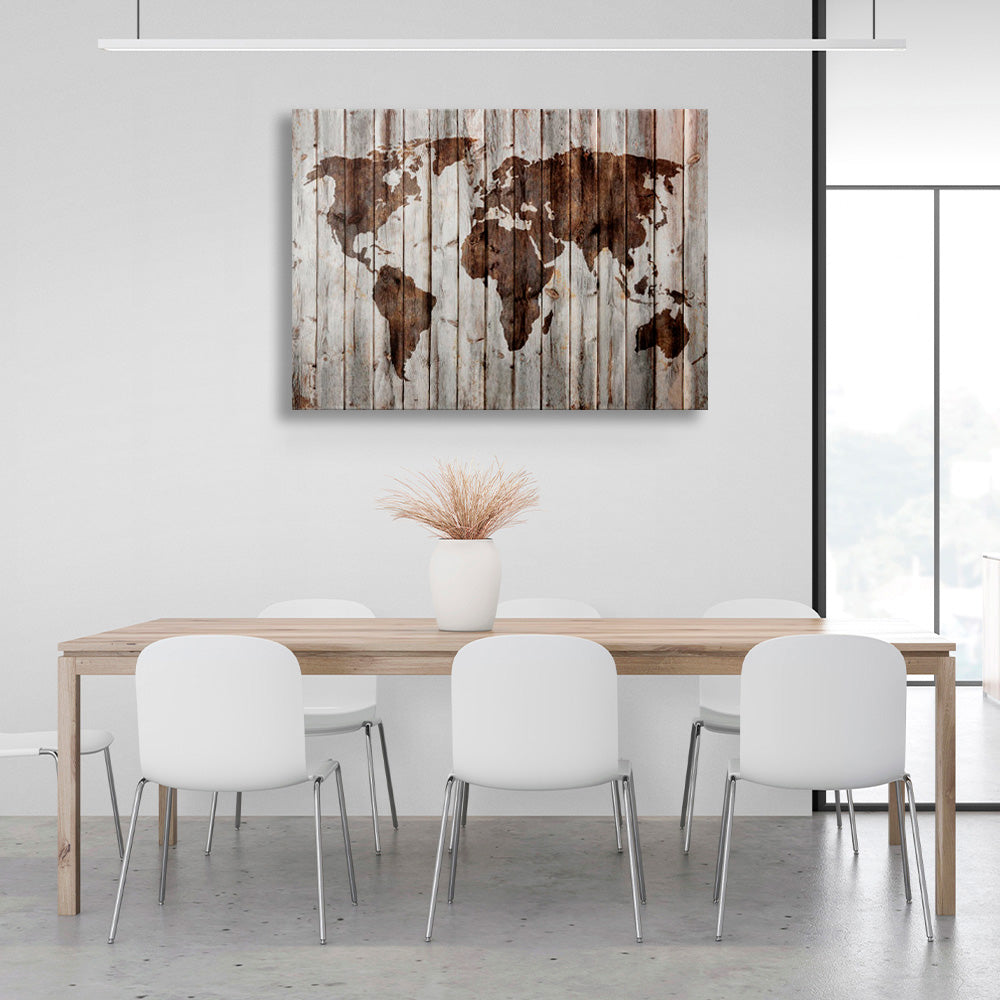 Map on wooden boards Canvas Wall Art Print