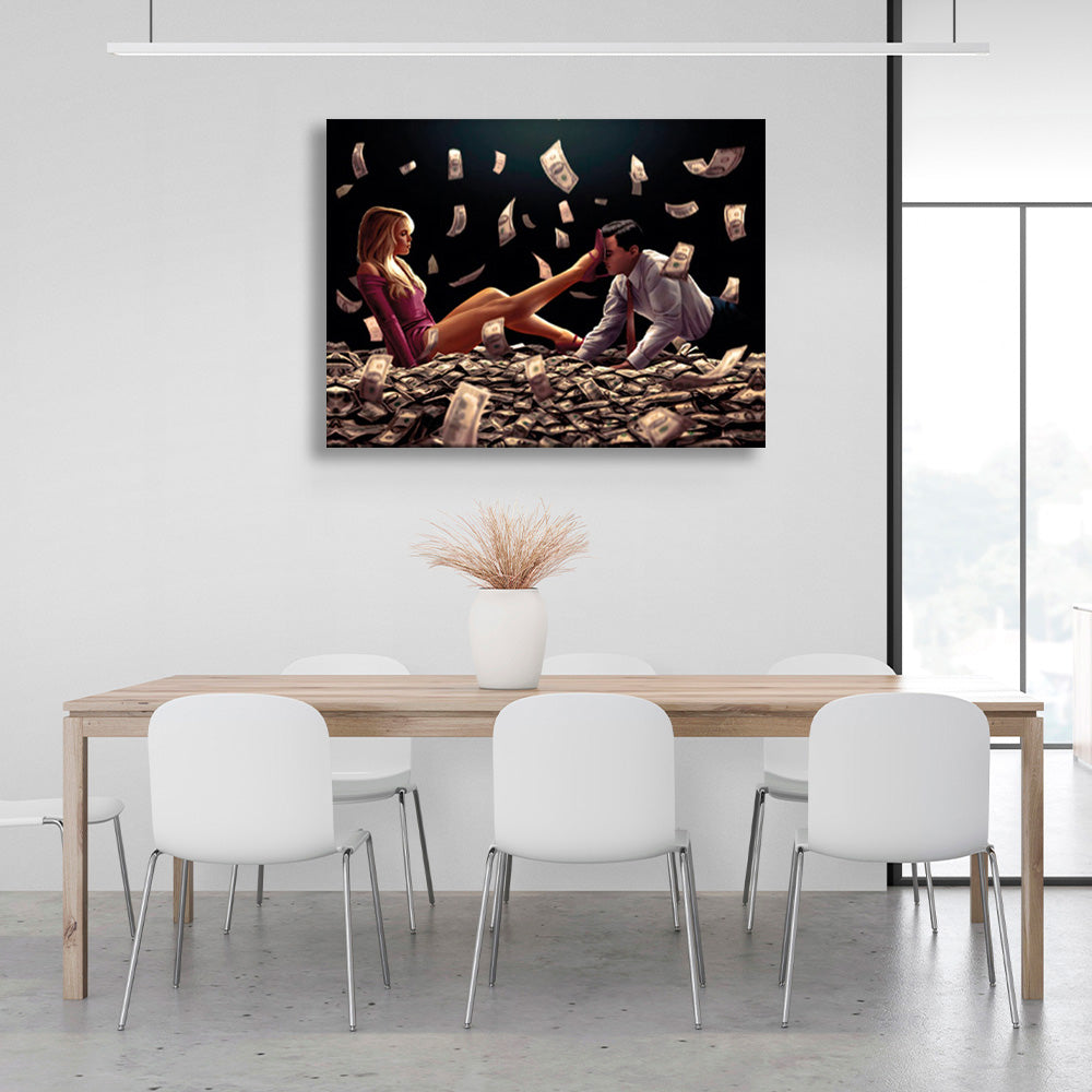 Blondie and Leonardo DiCaprio in a pile of dollars Inspirational Canvas Wall Art Print