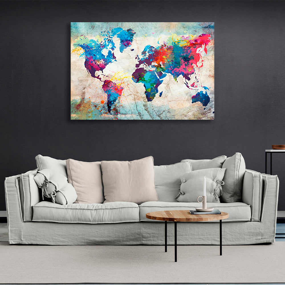 World map in different colors Canvas Wall Art Print