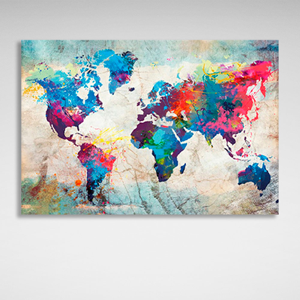 World map in different colors Canvas Wall Art Print