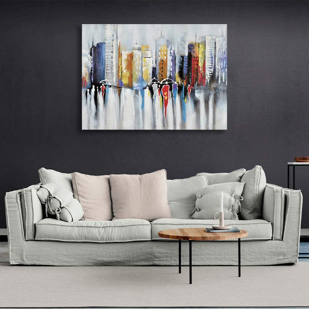 Imitation painting of an evening city Canvas Wall Art Print