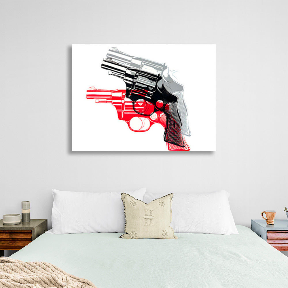 Revolver with red and gray shadow on white background Canvas Wall Art Print