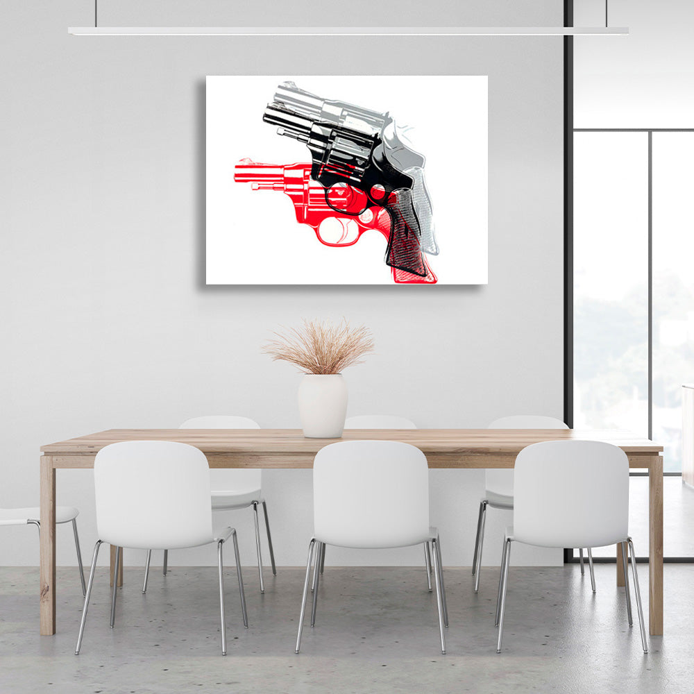 Revolver with red and gray shadow on white background Canvas Wall Art Print