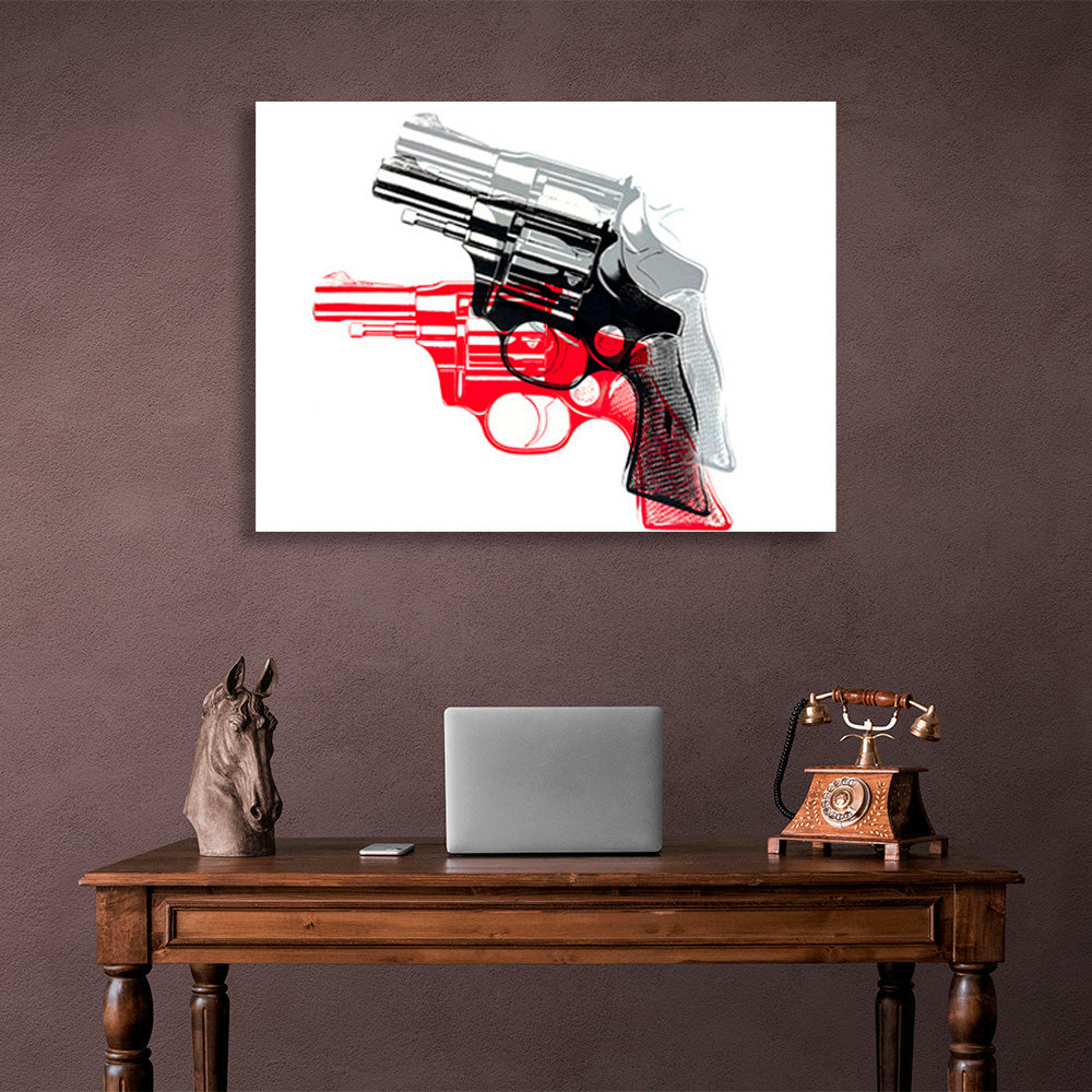 Revolver with red and gray shadow on white background Canvas Wall Art Print