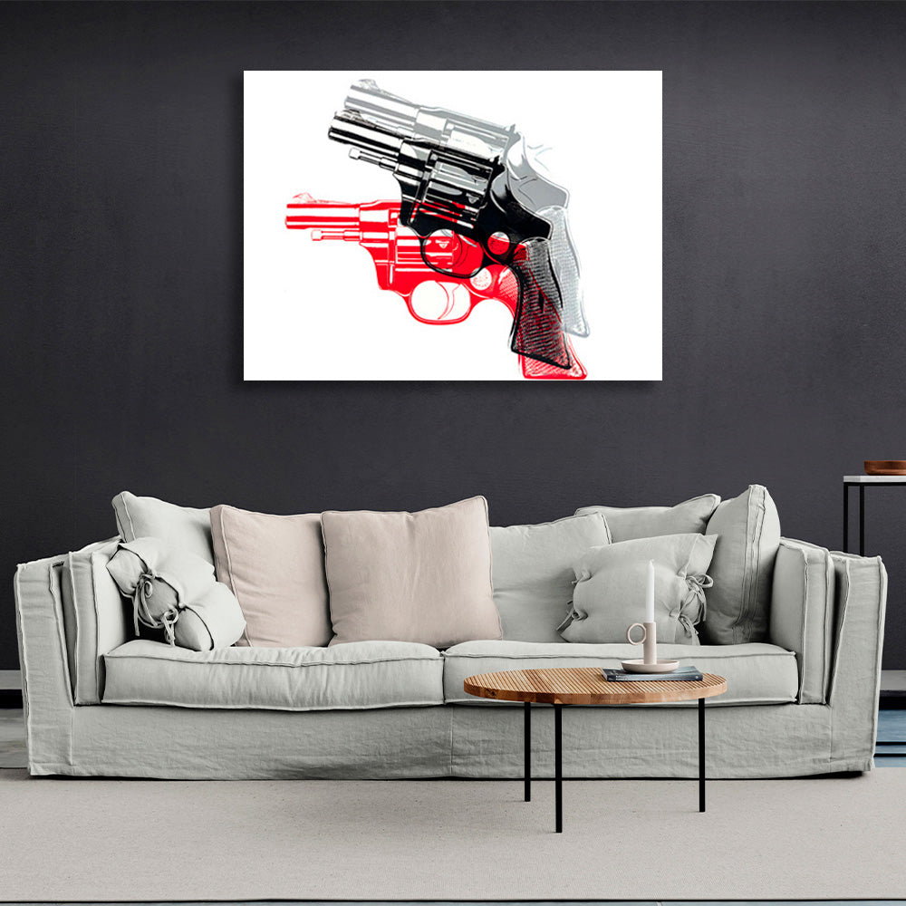 Revolver with red and gray shadow on white background Canvas Wall Art Print