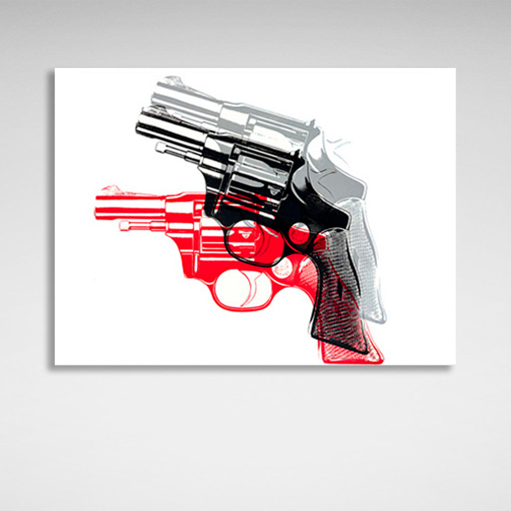 Revolver with red and gray shadow on white background Canvas Wall Art Print