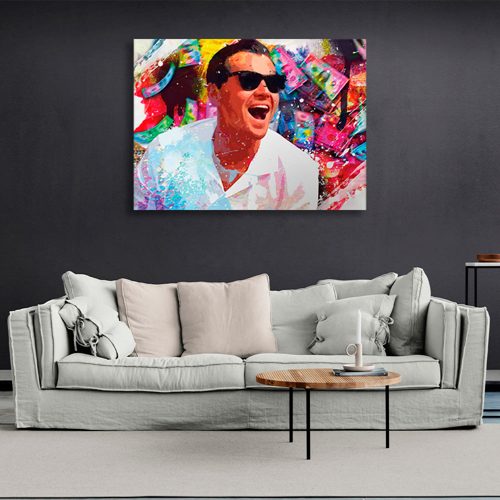 Leonardo DiCaprio wearing black sunglasses in a variety of shades Motivational Canvas Wall Art Print