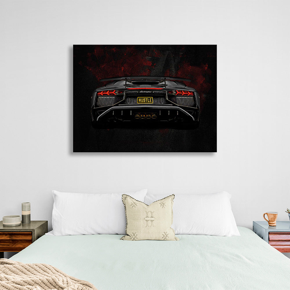 Kunstdruck auf Leinwand, Rückansicht des Lamborghini Aventador