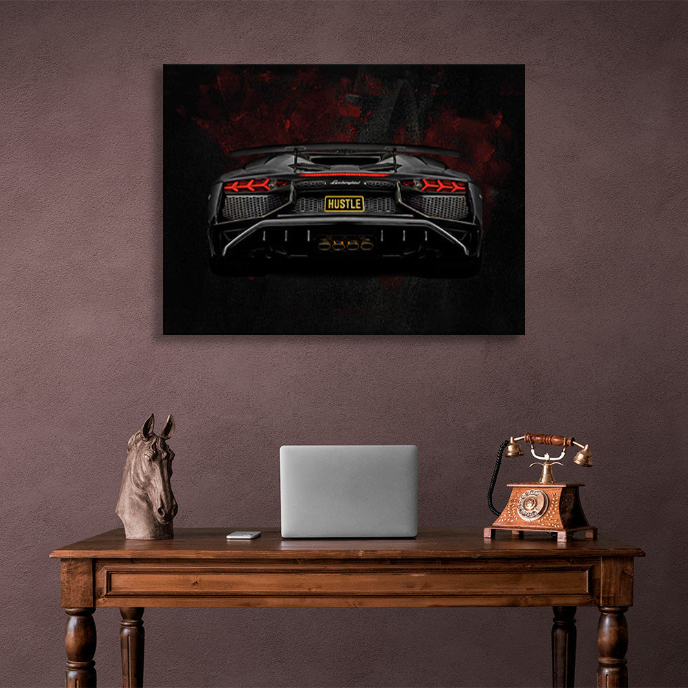 Kunstdruck auf Leinwand, Rückansicht des Lamborghini Aventador