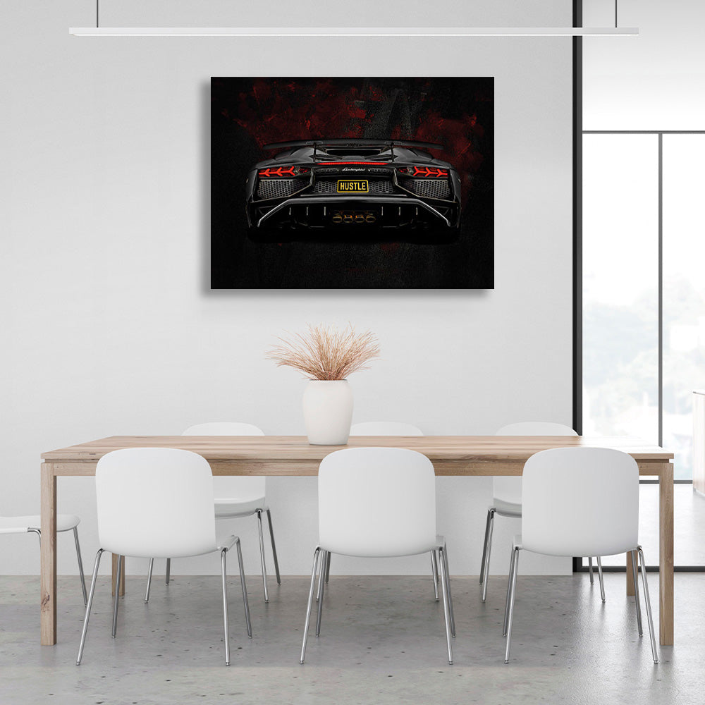 Kunstdruck auf Leinwand, Rückansicht des Lamborghini Aventador