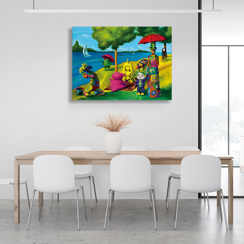 Brightly colored funny cartoon characters Canvas Wall Art Print