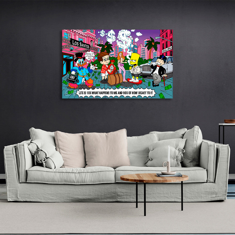 Scrooge, Bart Simson, Alec Monopoly and their friends Inspirational Canvas Wall Art Print