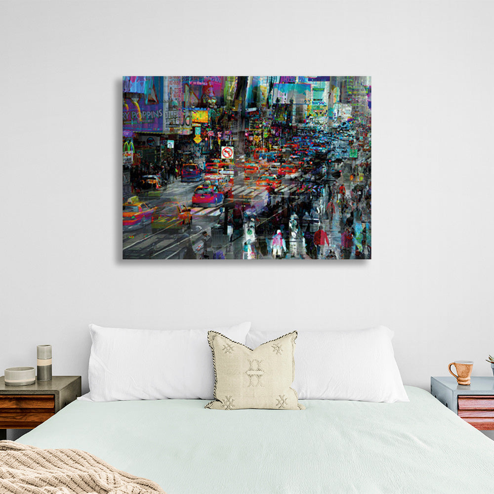 Multicolored, lively city imitation drawing Canvas Wall Art Print