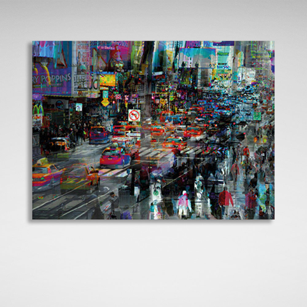 Multicolored, lively city imitation drawing Canvas Wall Art Print