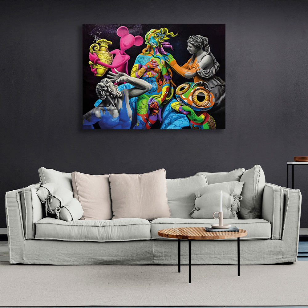 Greek statues in graffiti Canvas Wall Art Print