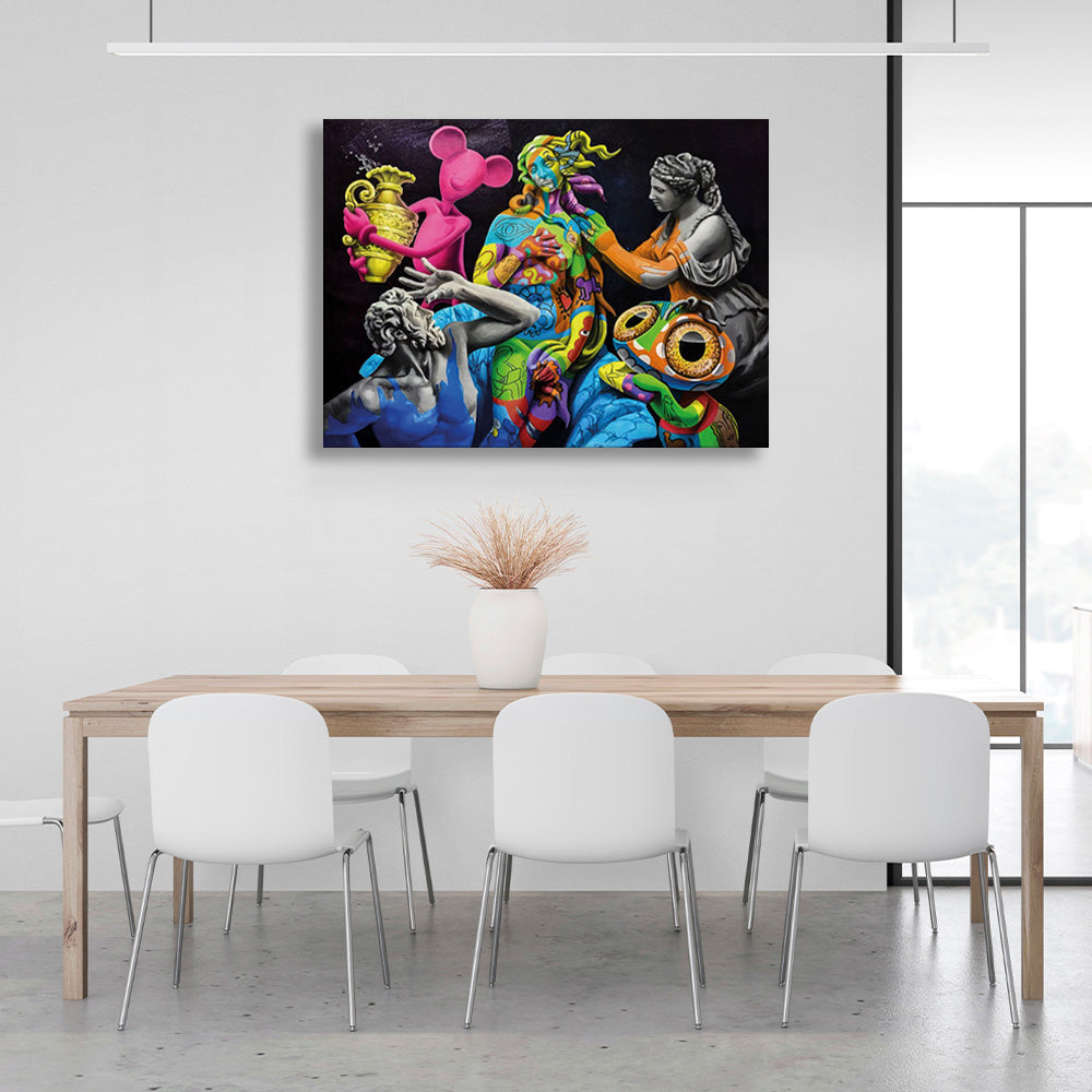 Greek statues in graffiti Canvas Wall Art Print