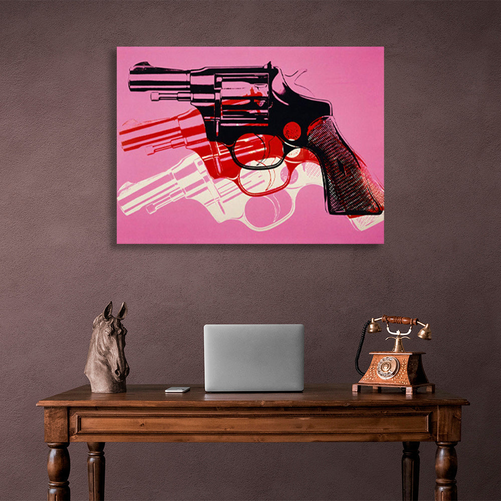 Three revolvers in different colors Canvas Wall Art Print