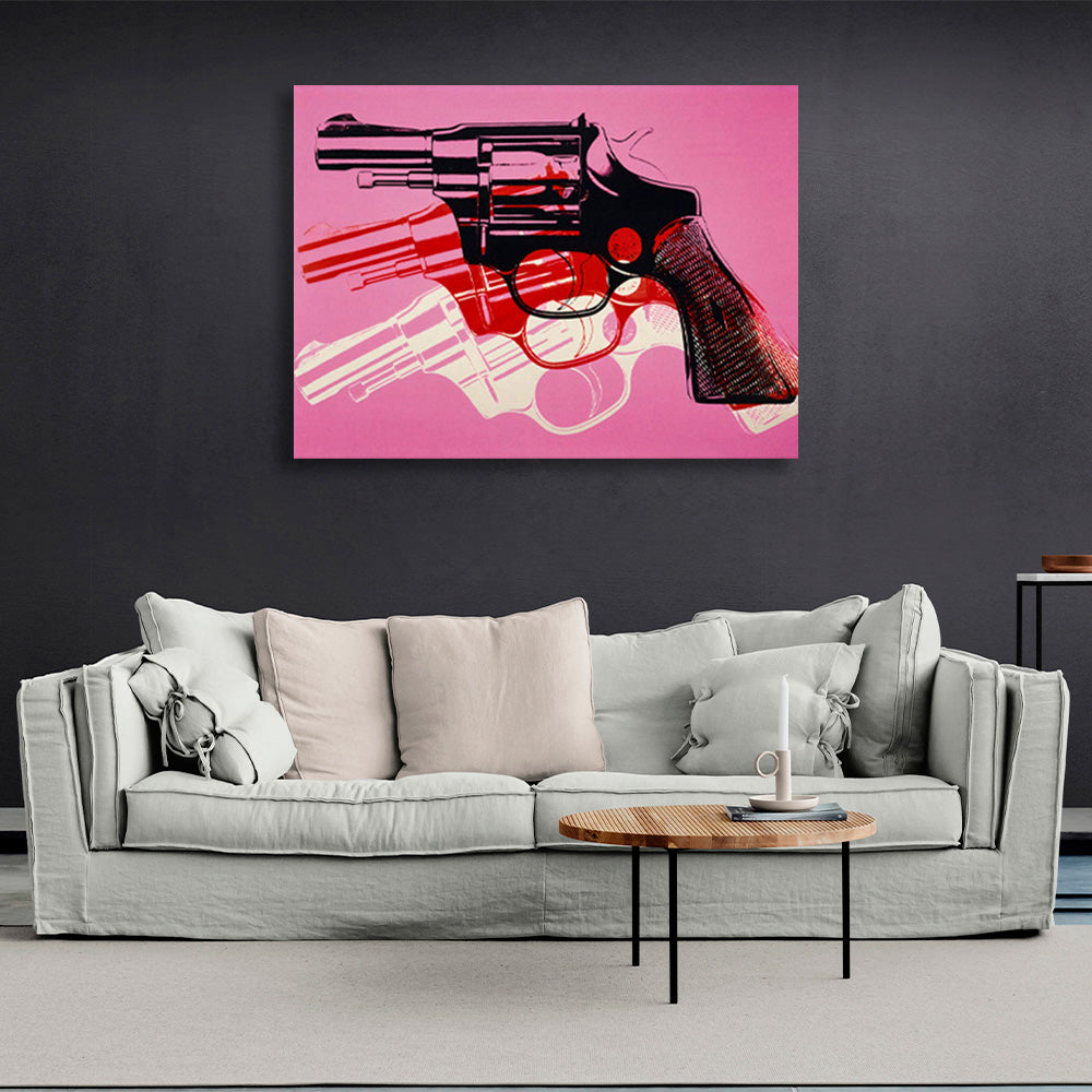 Three revolvers in different colors Canvas Wall Art Print