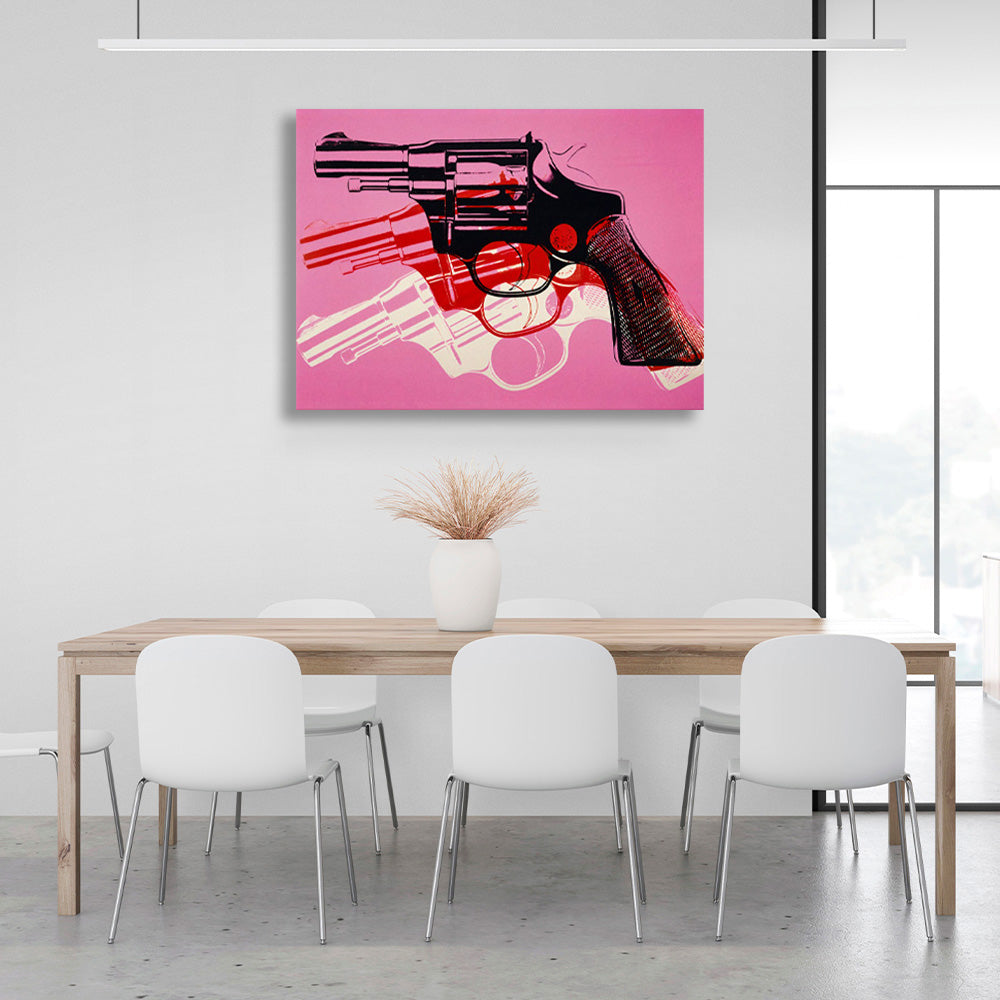 Three revolvers in different colors Canvas Wall Art Print