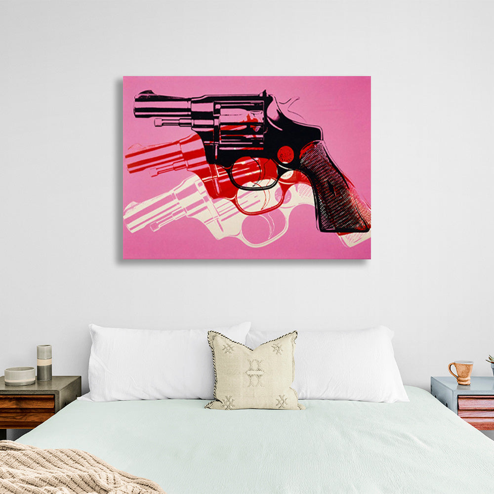 Three revolvers in different colors Canvas Wall Art Print