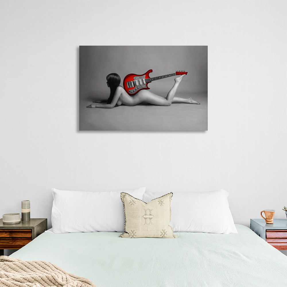 Kunstdruck auf Leinwand „Frau mit roter Gitarre“