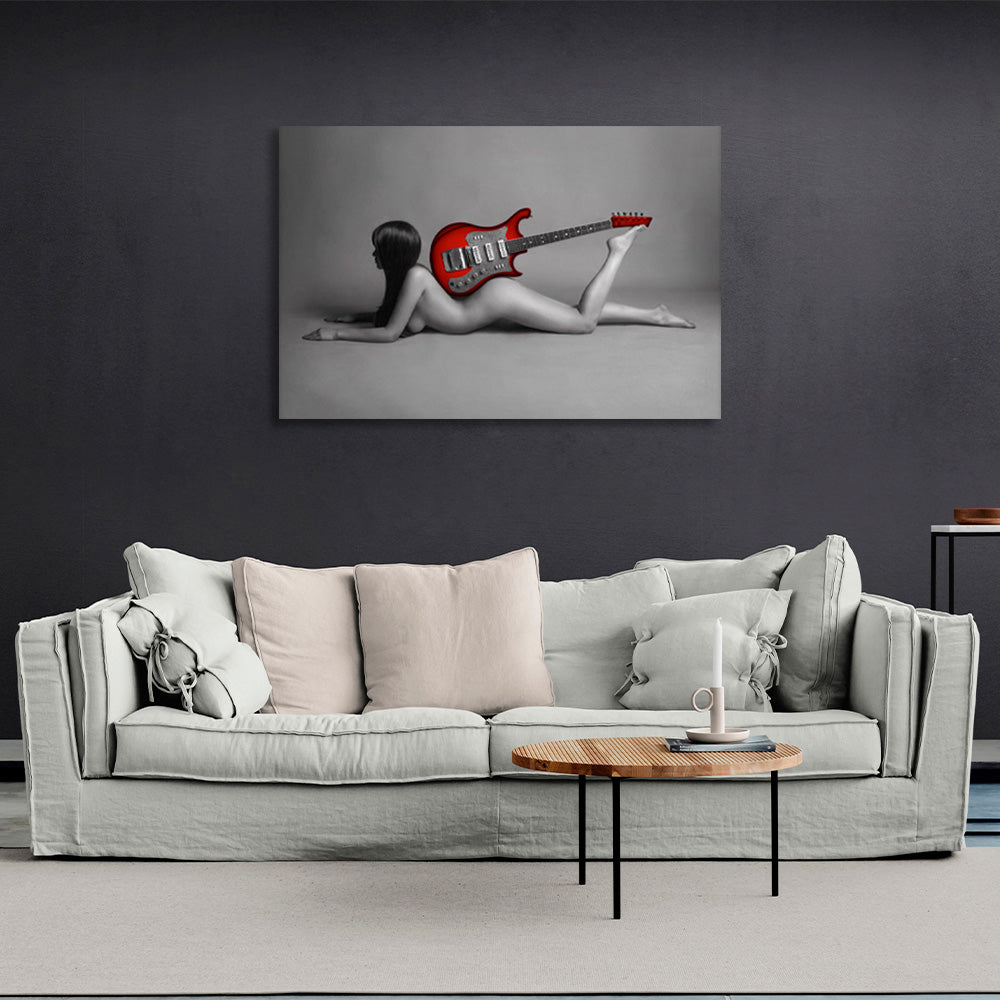 Woman with red guitar Canvas Wall Art Print