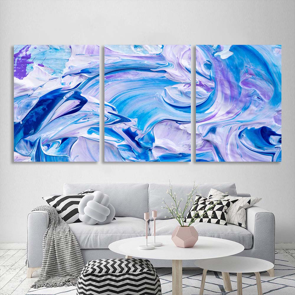 Multi Panel Canvas Wall Art Print Blue-purple paint splashes