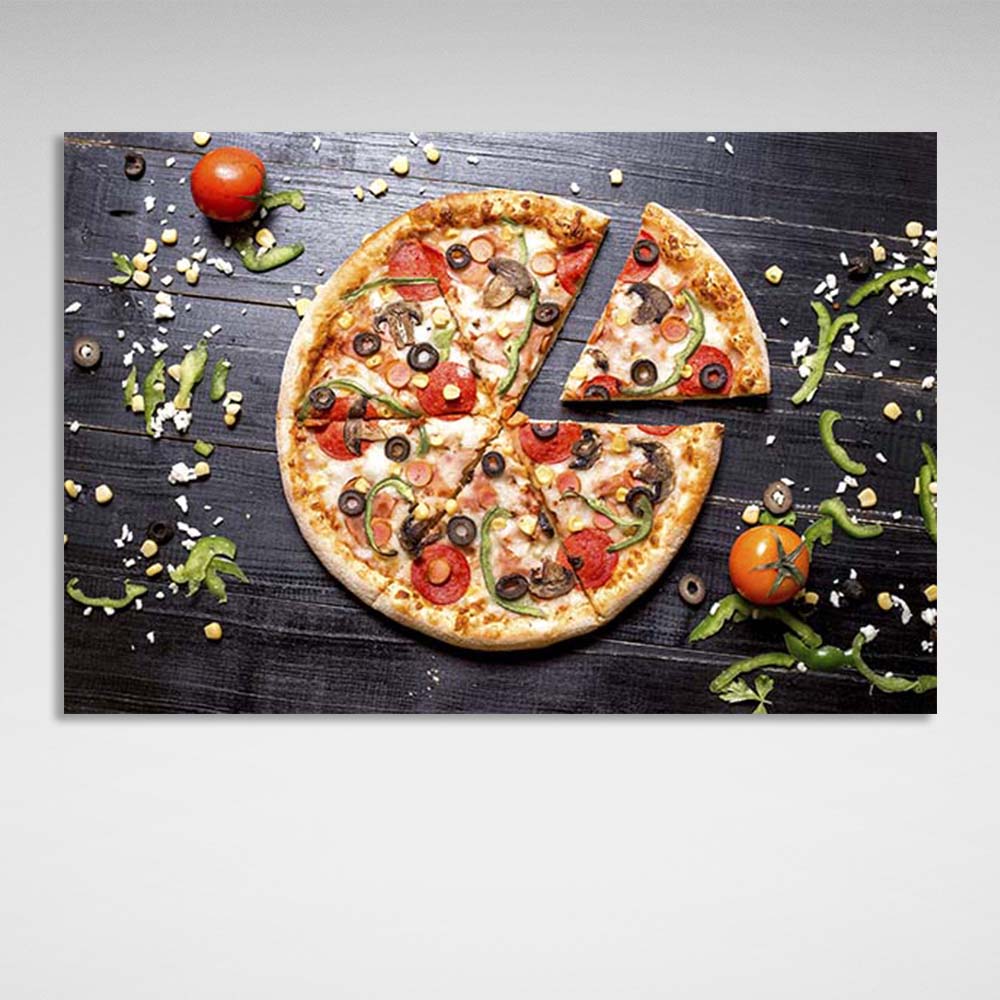 Canvas Wall Art Print For Kitchen Pizza with salami