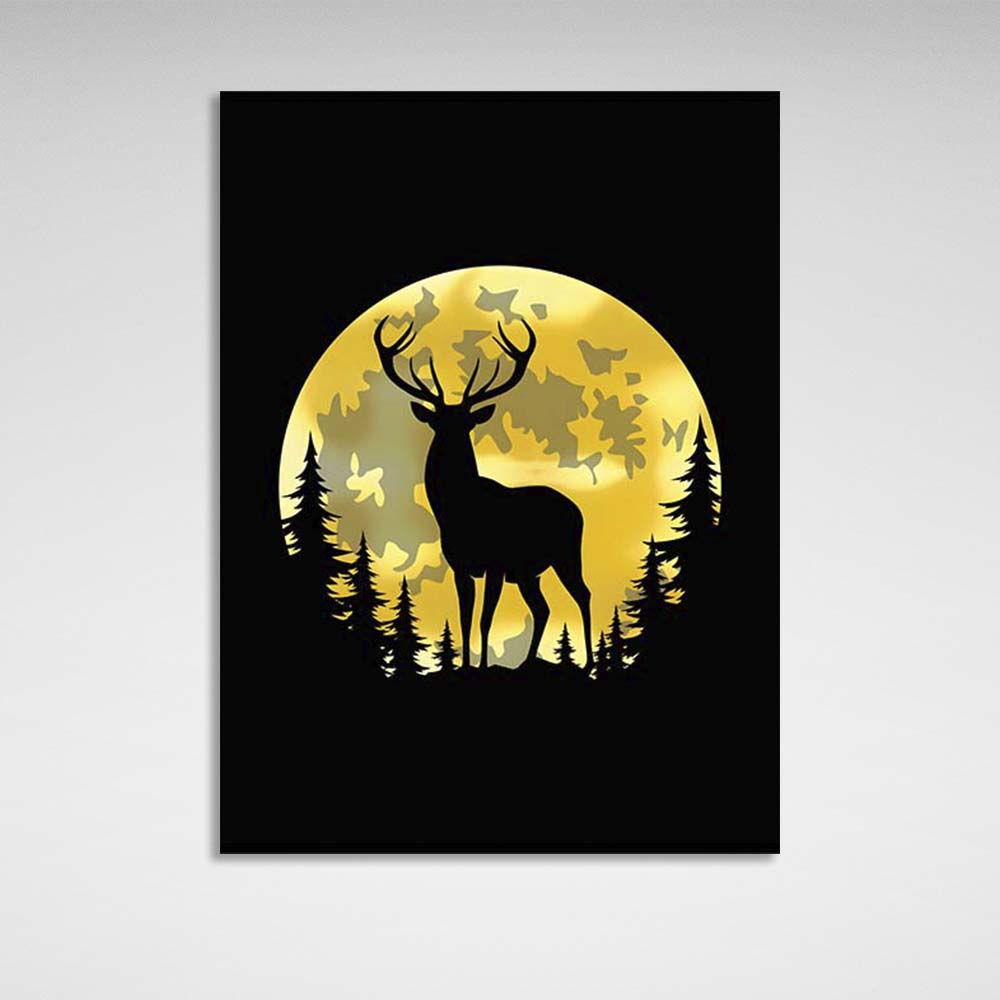 Canvas Wall Art Print Stag on the background of the golden moon 2