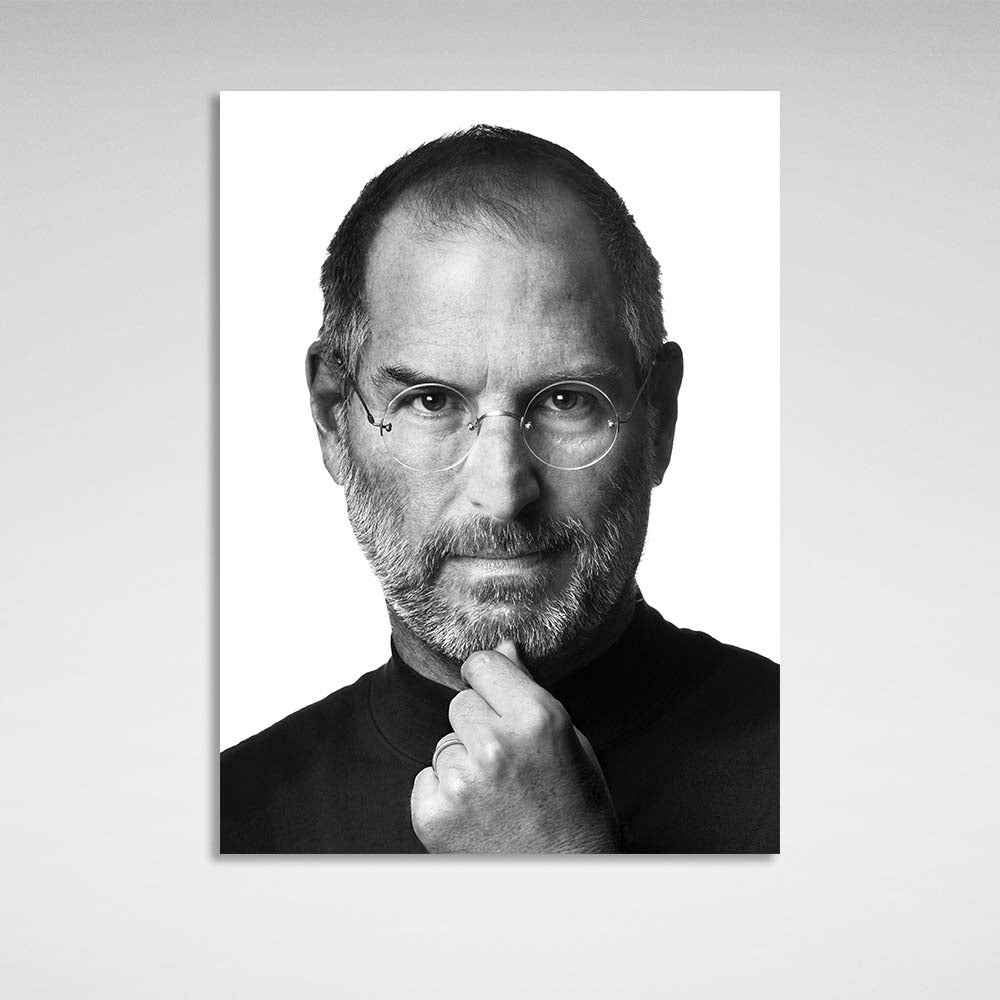 Steve Jobs Schwarz-Weiß-Porträt Inspirierender Kunstdruck auf Leinwand