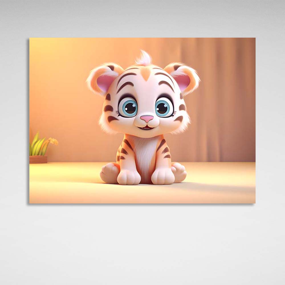 Canvas Wall Art Print Tiger cub with blue eyes