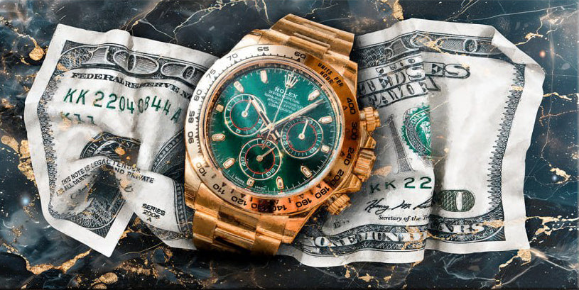 DOLLAR ROLEX AND MONEY  Art Canvas