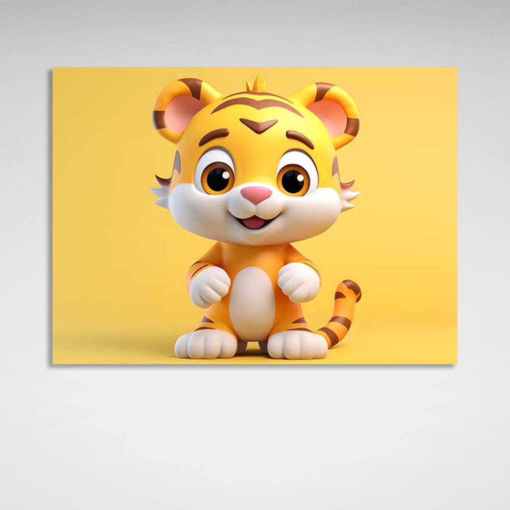 Canvas Wall Art Print Tiger cub on yellow background