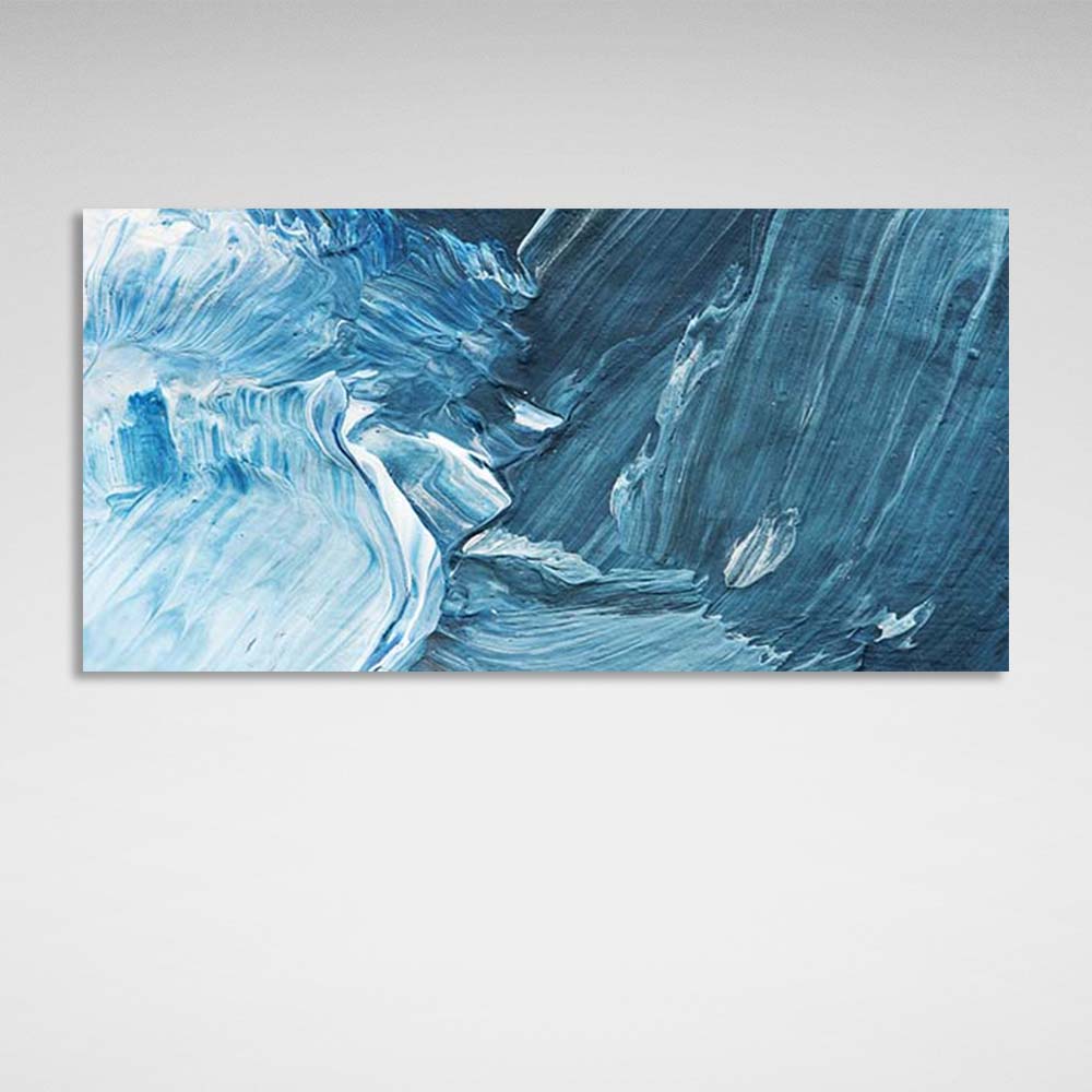 Abstraktion Leinwand Wand Kunstdruck abstrakt horizontal blau und weiß Pinselstriche