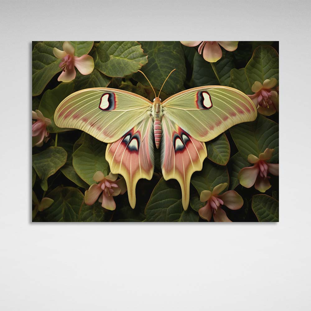 Kunstdruck auf Leinwand mit Schmetterling in Blumen